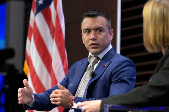 AME1703. WASHINGTON (ESTADOS UNIDOS), 14/05/2026.- El Presidente de Ecuador, Daniel Noboa, habla durante un evento este jueves, en el centro de pensamiento Atlantic Council en Washington (Estados Unidos). Noboa descartó extender el estado de excepción parcial en su país, que expira el 1 de junio, pero advirtió que "nuevas operaciones especiales" requerirán "un nuevo estado de emergencia". EFE/ Lenin Nolly