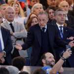 MADRID, 14/05/2026.- El presidente del Real Madrid, Florentino Pérez, en el palco antes del partido de LaLiga entre el Real Madrid y el Real Oviedo, este jueves en el estadio Santiago Bernabéu de Madrid. EFE/ Juanjo Martín