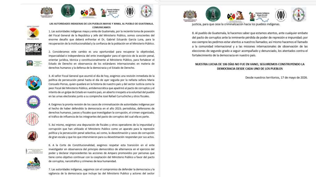 Autoridades indígenas maya y xinka exigen revisión de casos y cambios en el MP tras llegada de García Luna