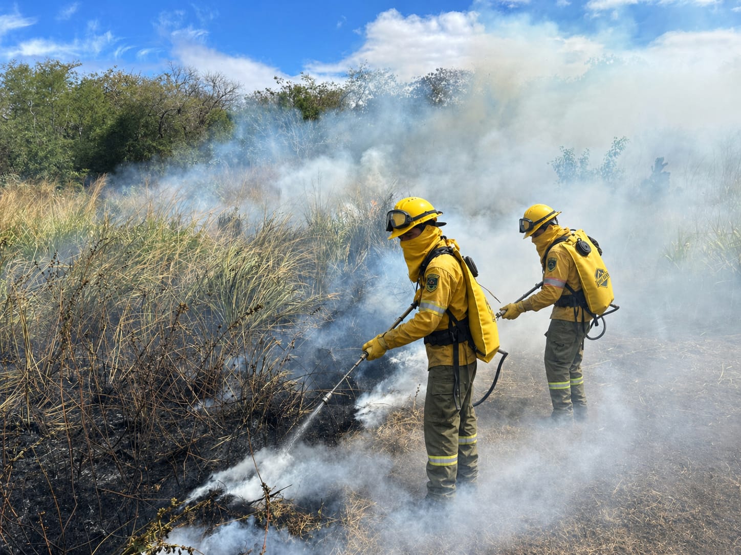 Brigadas combaten uno de los incendios forestales registrados en la actual temporada, la cual amenaza con extenderse debido al fenómeno de El Niño.