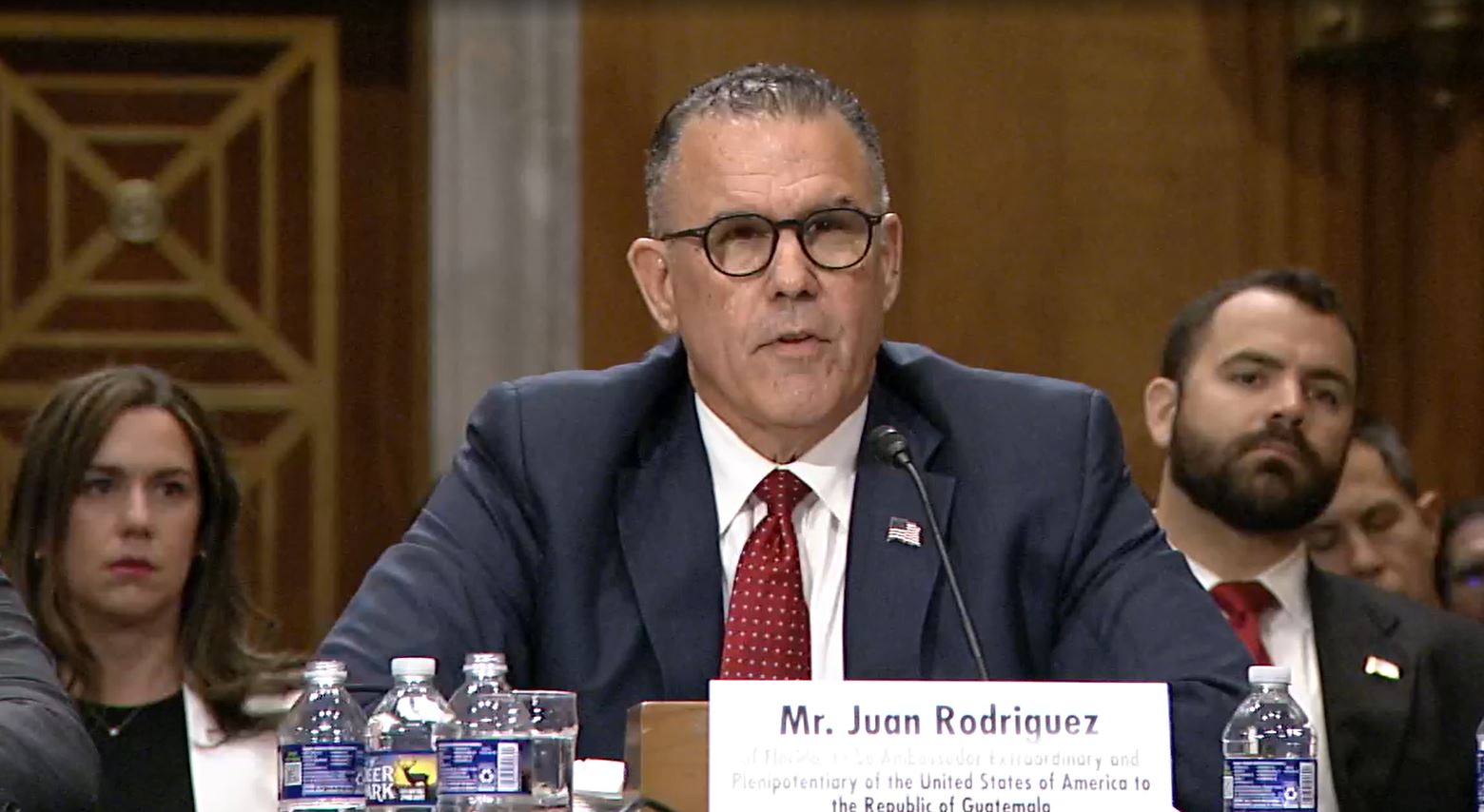 Juan Rodríguez durante audiencia en el Senado de Estados Unidos por nominación a embajador en Guatemala