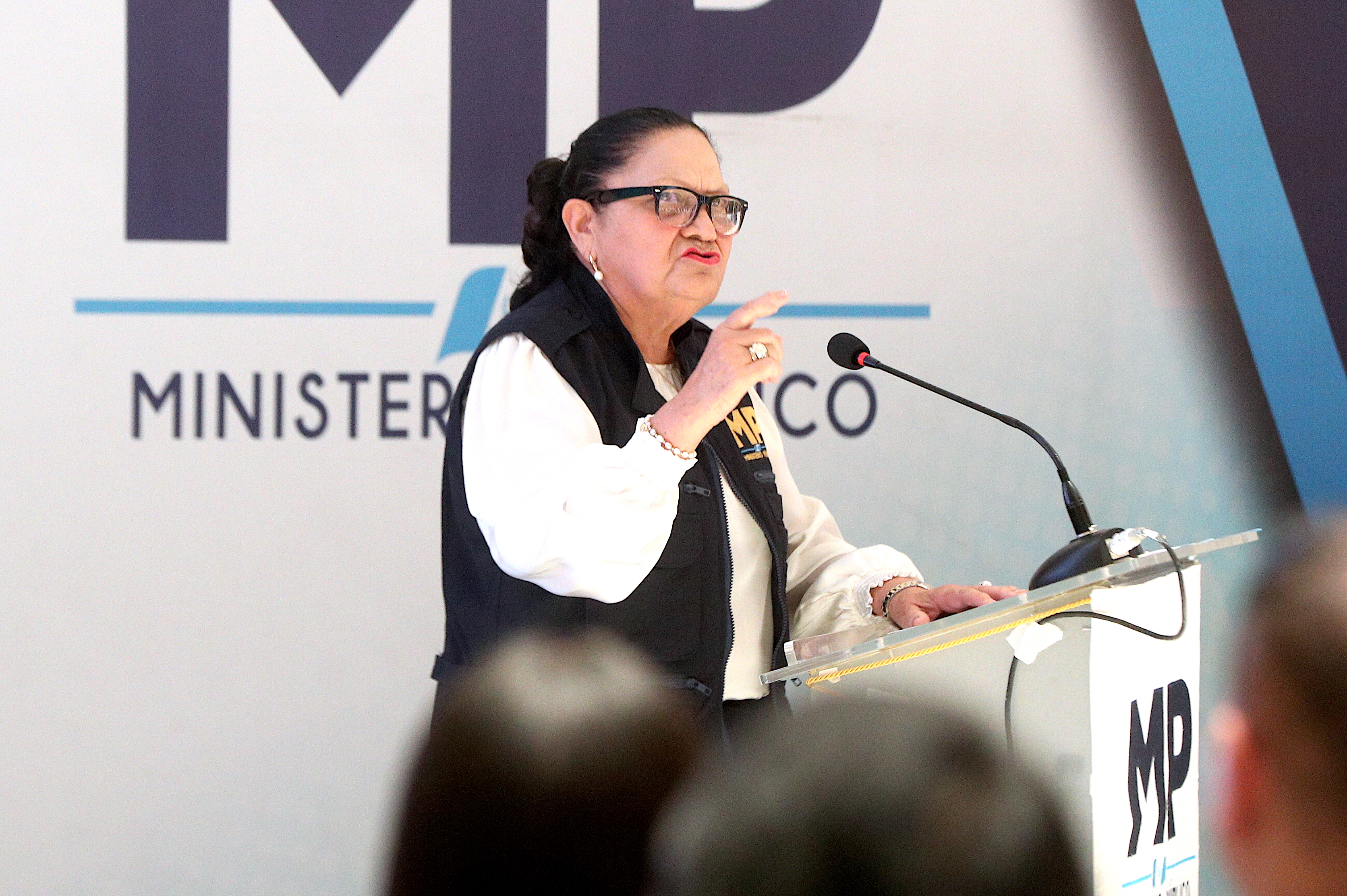 Consuelo Porras durante su discurso en la presentación del cuarto informe de labores de su segunda gestión al frente del Ministerio Público.