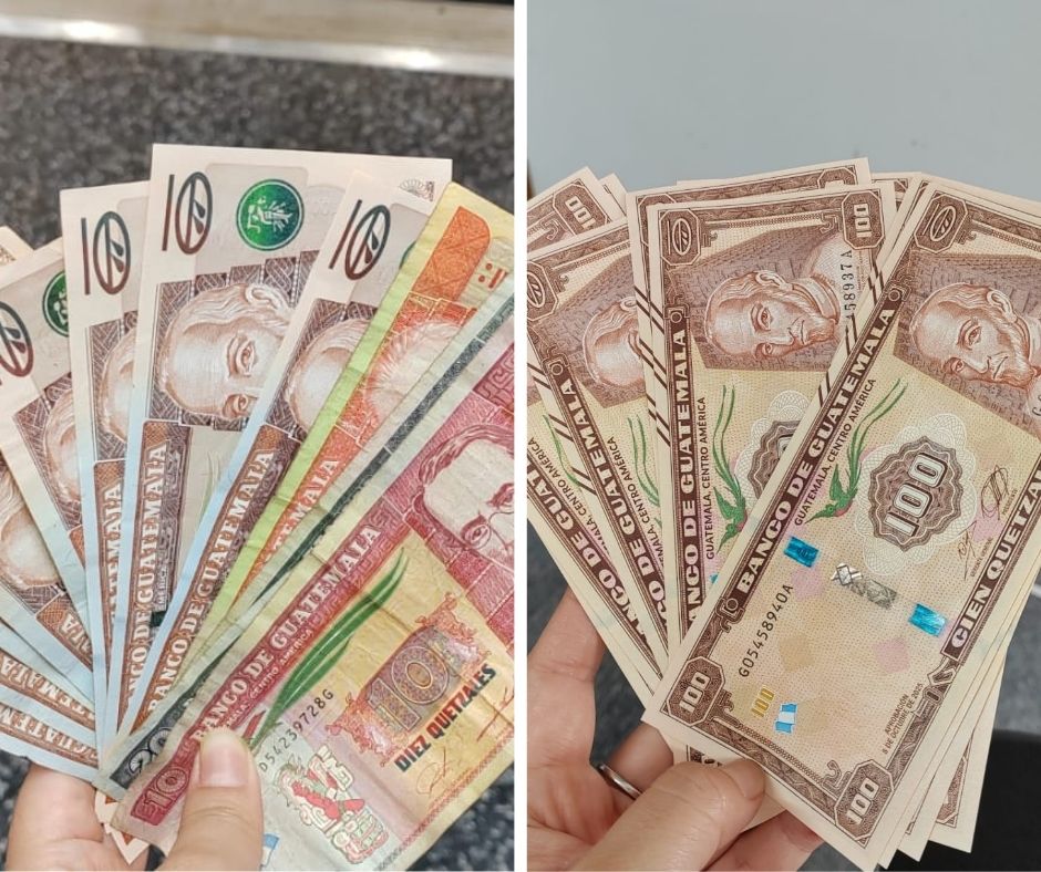 Un ciudadano muestra los Q1 mil en nuevos billetes conmemorativos de Q100 que recibió tras realizar el canje en el Banco de Guatemala. (Foto, Prensa Libre: Glenda Burrión)