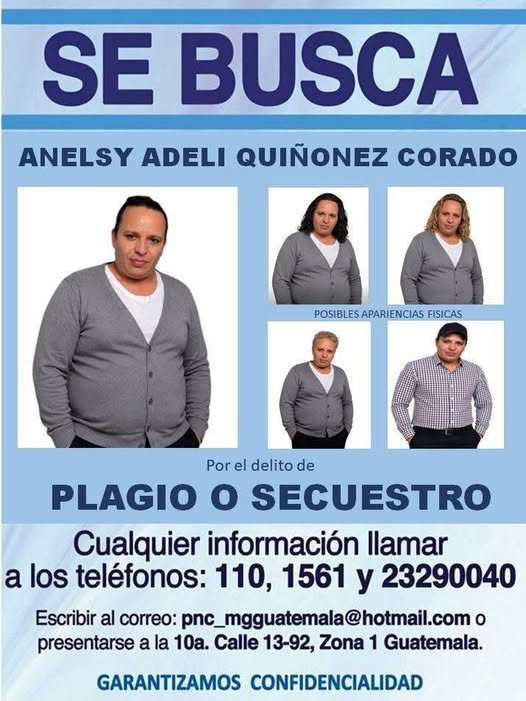 Anelsy Adeli Quiñónez Corado, fugitive, and alleged coordinator of the gang of kidnappers of the dentist Julio Martínez. (Photo, RRSS, PNC)