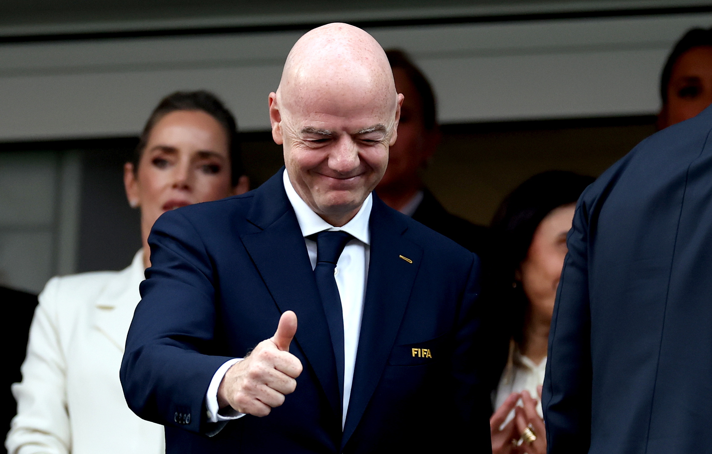 LOS ANGELES (United States), 13/06/2026.- FIFA president Gianni Infantino gives the thumb up before the FIFA World Cup 2026 group stage match USA against Paraguay, in Los Angeles, California, USA, 12 June 2026. EFE/EPA/CHRIS TORRES