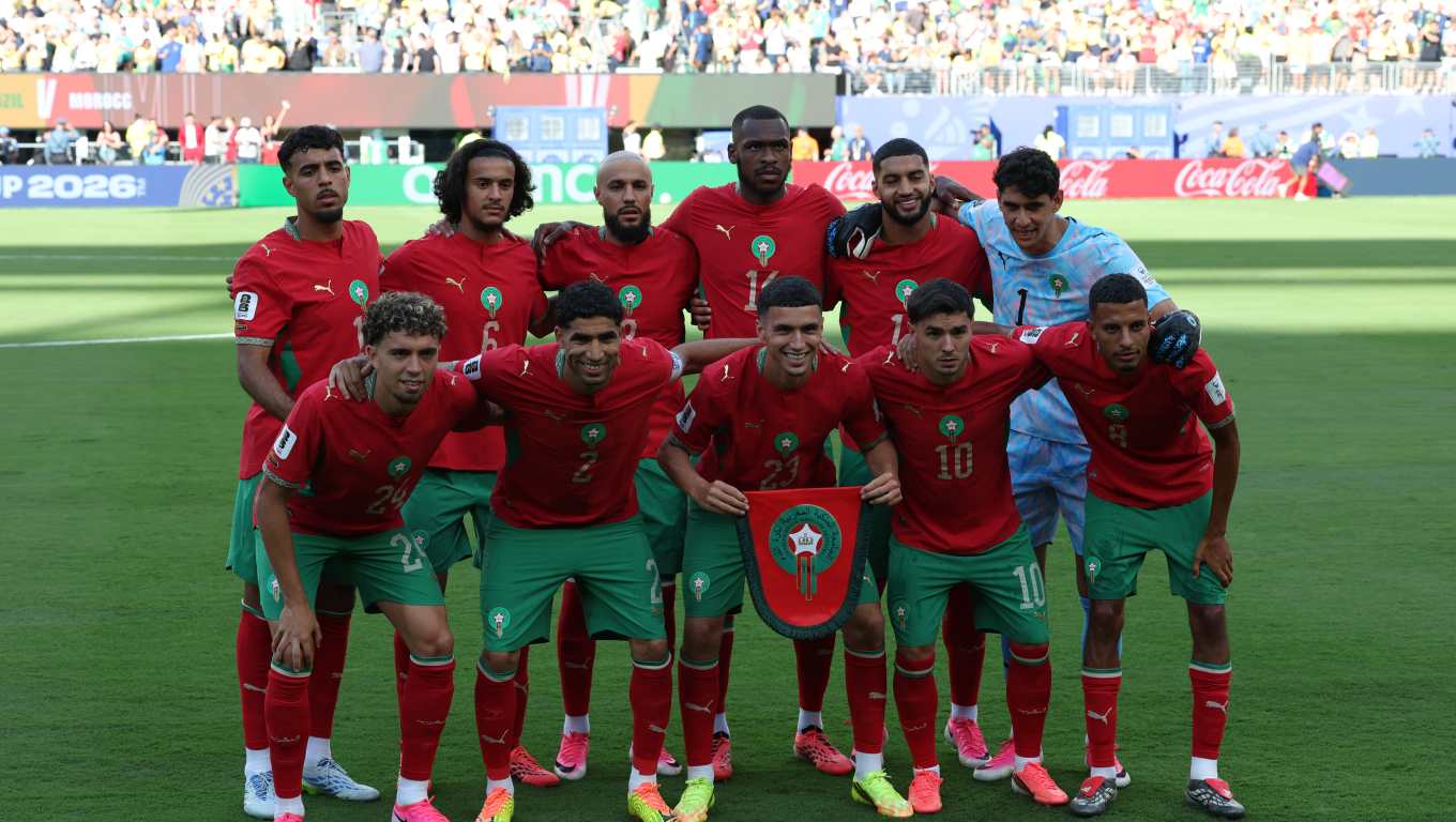 GR7179. NUEVA JERSEY (ESTADOS UNIDOS), 13/06/2026.- Jugadores de Marruecos forman este sábado, previo a un partido del grupo C del Mundial de la FIFA 2026 entre Brasil y Marruecos en el estadio MetLife en Nueva Jersey (Estados Unidos). EFE/ Sebastiao Moreira