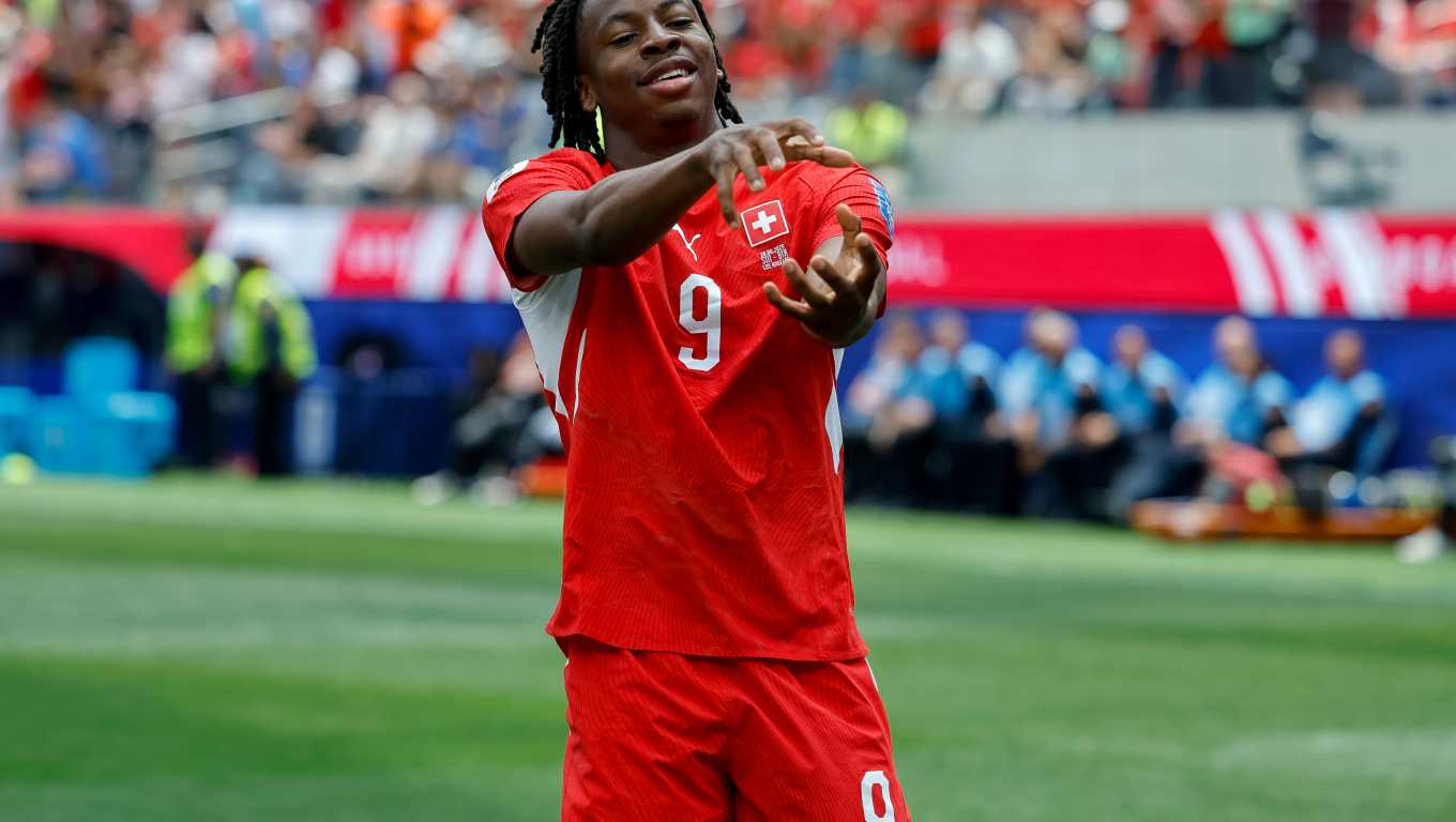 LOS ANGELES (United States), 18/06/2026.- Switzerland's Johan Manzambi celebrates after scoring 1-0 opening goal during the FIFA World Cup 2026 group stage match Switzerland against Bosnia and Herzegovina, in Los Angeles, USA, 18 June 2026. (Bosnia-Herzegovina, Suiza) EFE/EPA/PETER KLAUNZER