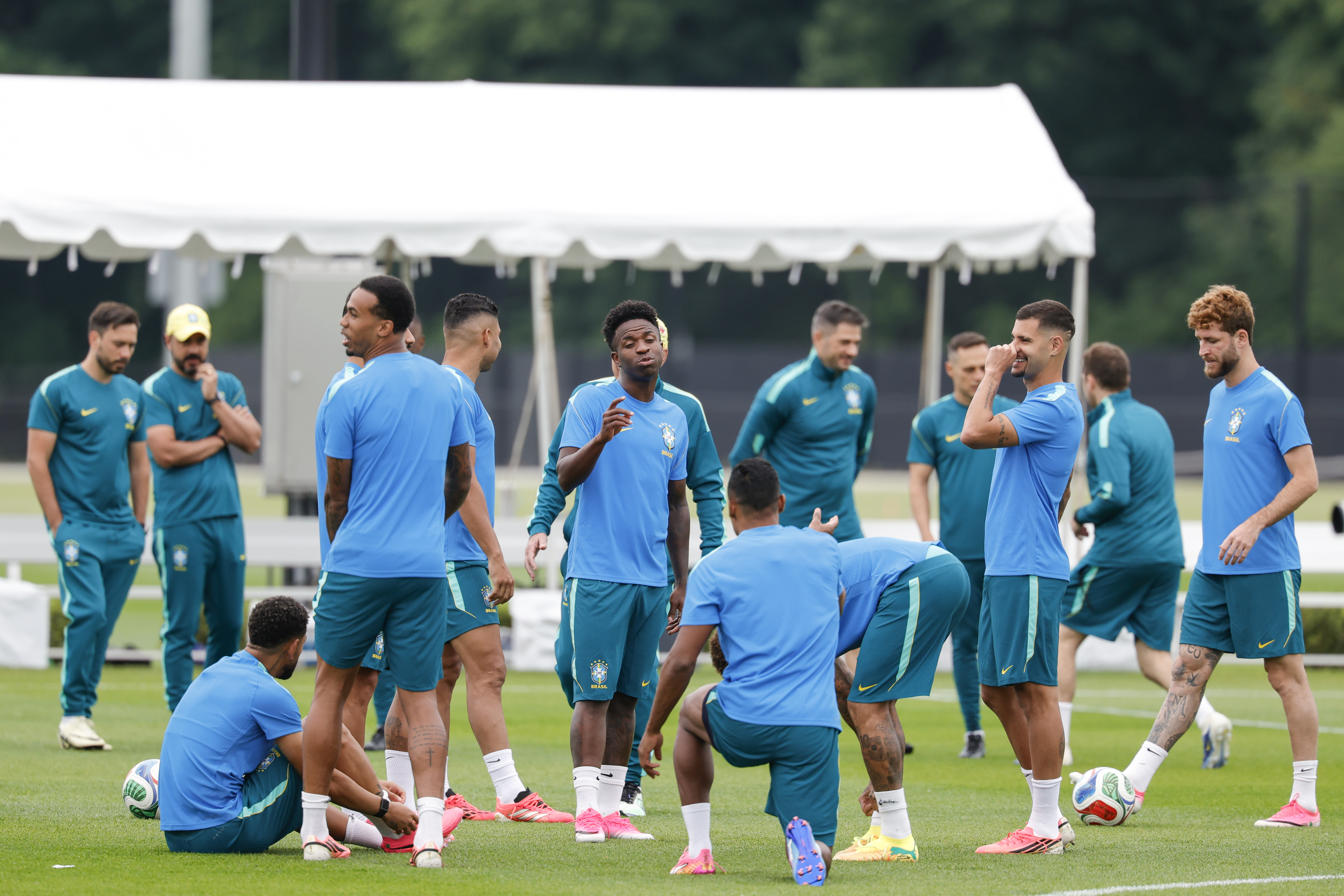 MORRISTOWN (EEUU), 23/06/2026.- Los jugadores de Brasil durante un entrenamiento este martes, en el centro de entrenamiento Columbia Park en Morristown, New Jersey (EEUU). EFE/ Sebastiao Moreira