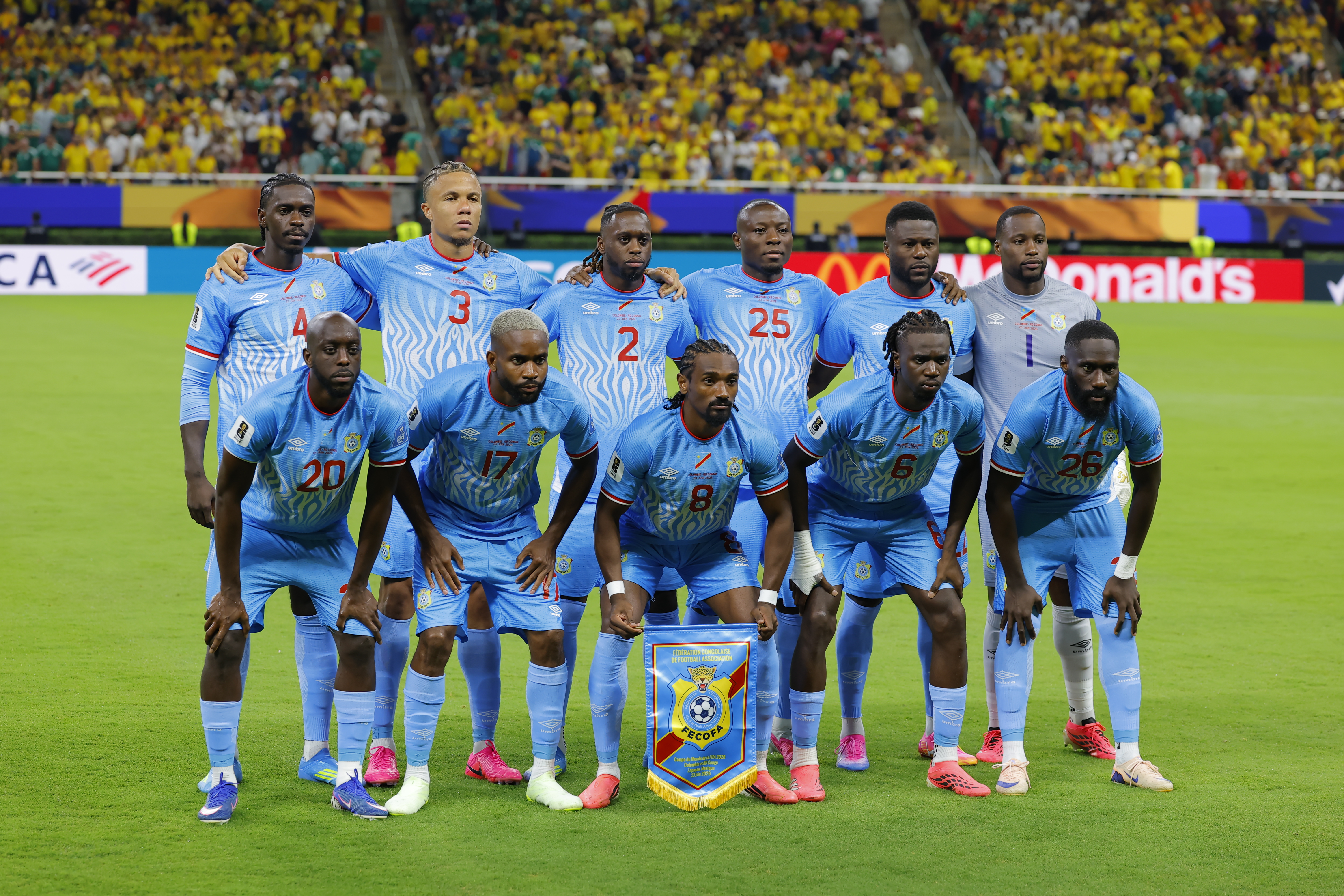 GR3172. GUADALAJARA (MÉXICO), 23/06/2026.- Jugadores de Congo posan este martes, en un partido del grupo K del Mundial de la FIFA 2026 entre Colombia y RD Congo, en el estadio Akron en Guadalajara (México). EFE/ Francisco Guasco