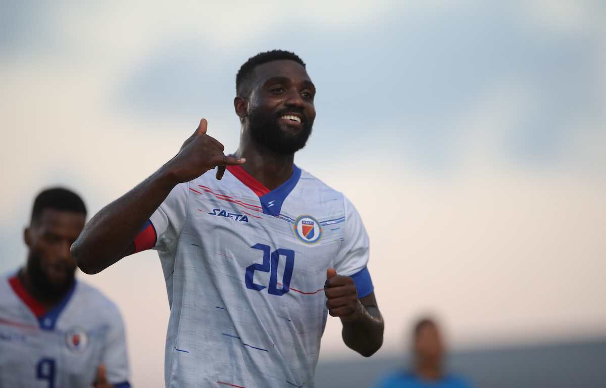 MONTSERRAT, MONTSERRAT. MARCH 25th: Frantzdy Pierrot #20 of Haiti celebrating his goal during the League C - Group B match between Montserrat and Haiti in the 2022/23 Concacaf Nations League, held at the Blake´s Football Complex, in Montserrat, Montserrat.
(PHOTO BY JOHN DURAN/STRAFFON IMAGES/MANDATORY CREDIT/EDITORIAL USE/NOT FOR SALE/NOT ARCHIVE)