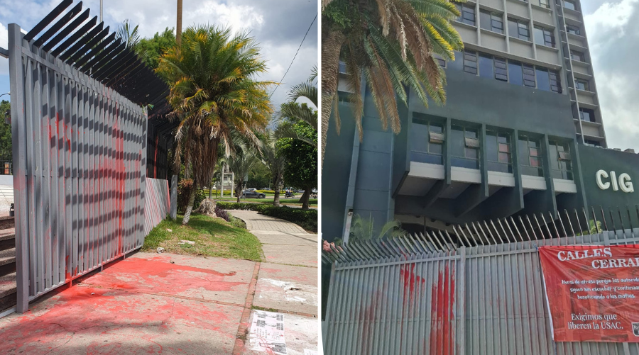 Composición de imágenes de la manifestación frente a la Cámara de Industria de Guatemala en zona 4