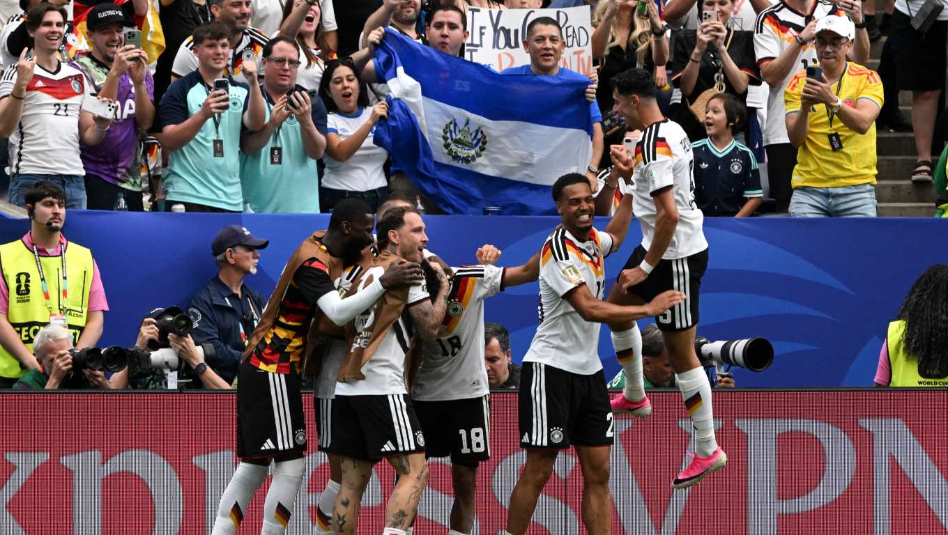 HOUSTON, TEXAS, USA. June 14th: Germany players celebrate a goal during the Group E match between Germany and Curacao at the FIFA World Cup 2026 at Houston Stadium in Houston, Texas, USA. (PHOTO BY STRAFFON IMAGES/XINHUA/XIAO YIJIU/MANDATORY CREDIT/EDITORIAL USE/NOT FOR SALE/NOT ARCHIVE)