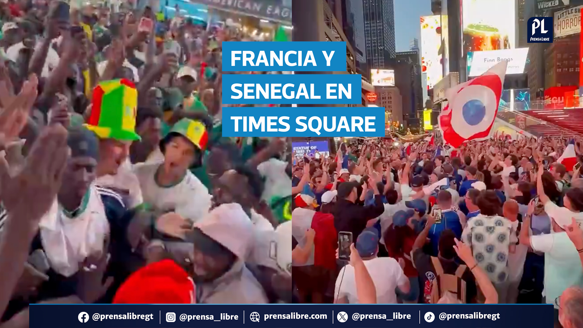 Aficionados de Senegal y Francia llenaron Times Square, en Nueva York, antes de su enfrentamiento en el Mundial 2026. Cánticos, bailes y banderas transformaron la zona en una fiesta callejera con ambiente mundialista.