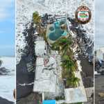 Casas de descanso destruidas por el fuerte oleaje en Atitancito, Iztapa, durante la emergencia provocada por el mar de fondo y la tormenta Cristina.