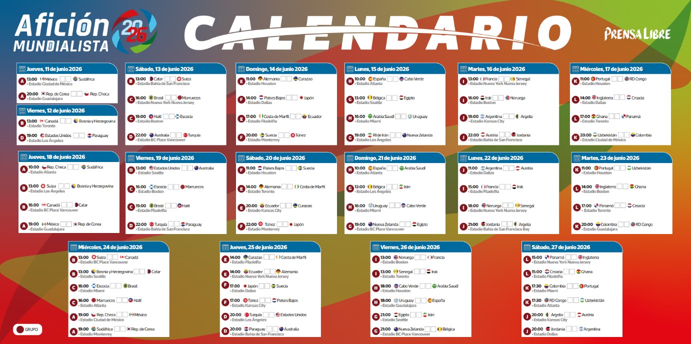 2026 World Cup calendar. (Photo Prensa Libre.
