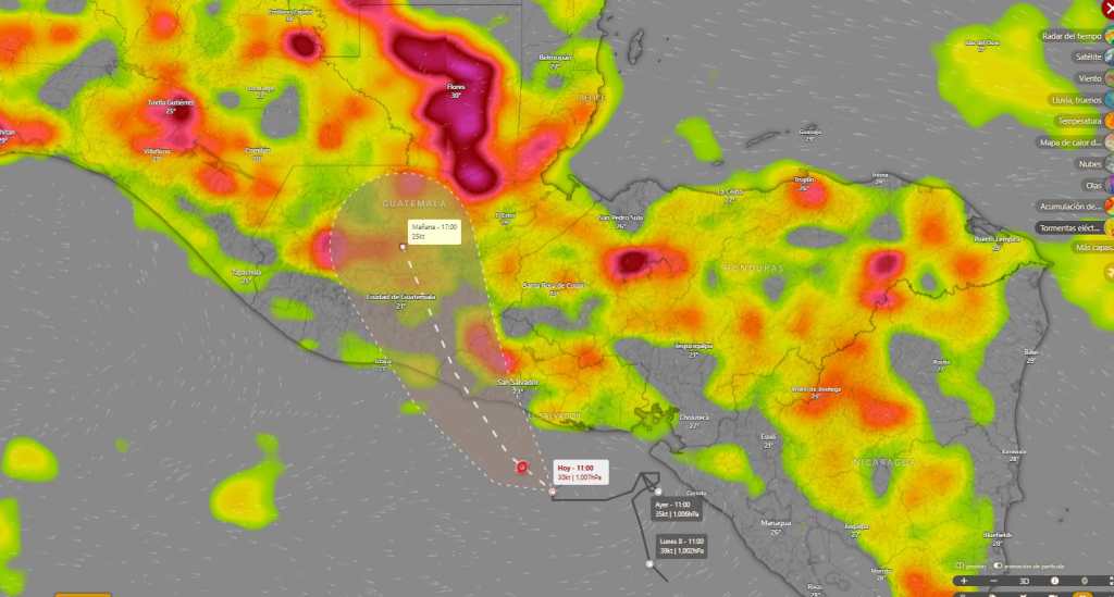 Captura de pantalla de Windy muestra la trayectoria de la tormenta tropical Cristina en el océano Pacífico el 10 de junio de 2026.