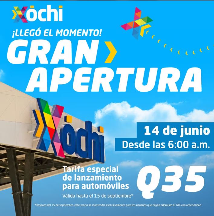 Announcement on the Xochi website with information about the authorization of the highway and the TAG system for electronic payment.