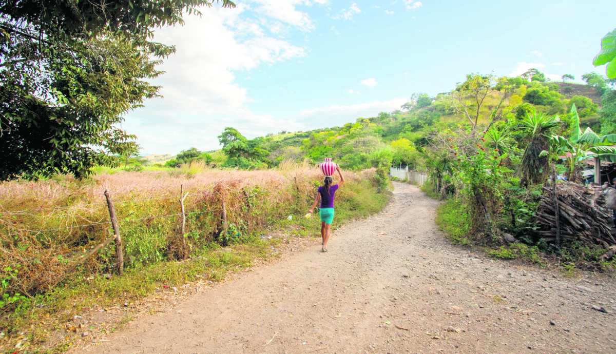 EFECTO CANÍCULA JALAPA. Visita a la comunidad de Los Magueyes del Departamento de Jalapa donde la canícula prolongada afectó en la cosecha de las familias de la comunidad. Hay niños y adultos con desnutrición y el gobierno prometió bonos y vales de ayuda humanitaria pero éstos nunca llegaron. En la imagen, camino de terracería justo a un lado del área de cultivos de maíz donde se aprecia el mal estado de las matas.