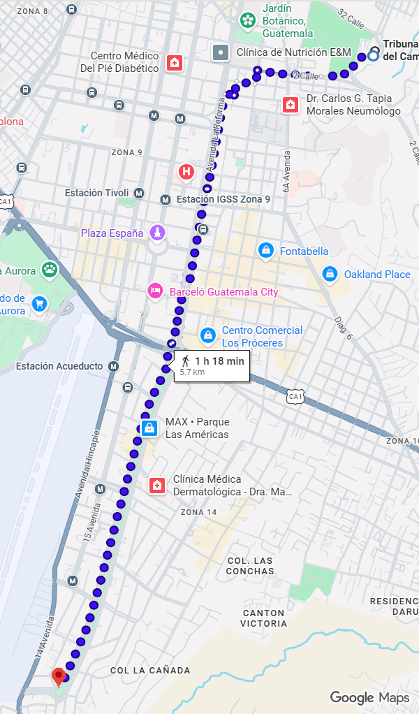 Según cálculos de Google Maps el recorrido del desfile por el Día del Ejército será de casi 6 kilómetros. (Mapa, captura de pantalla Google Maps)