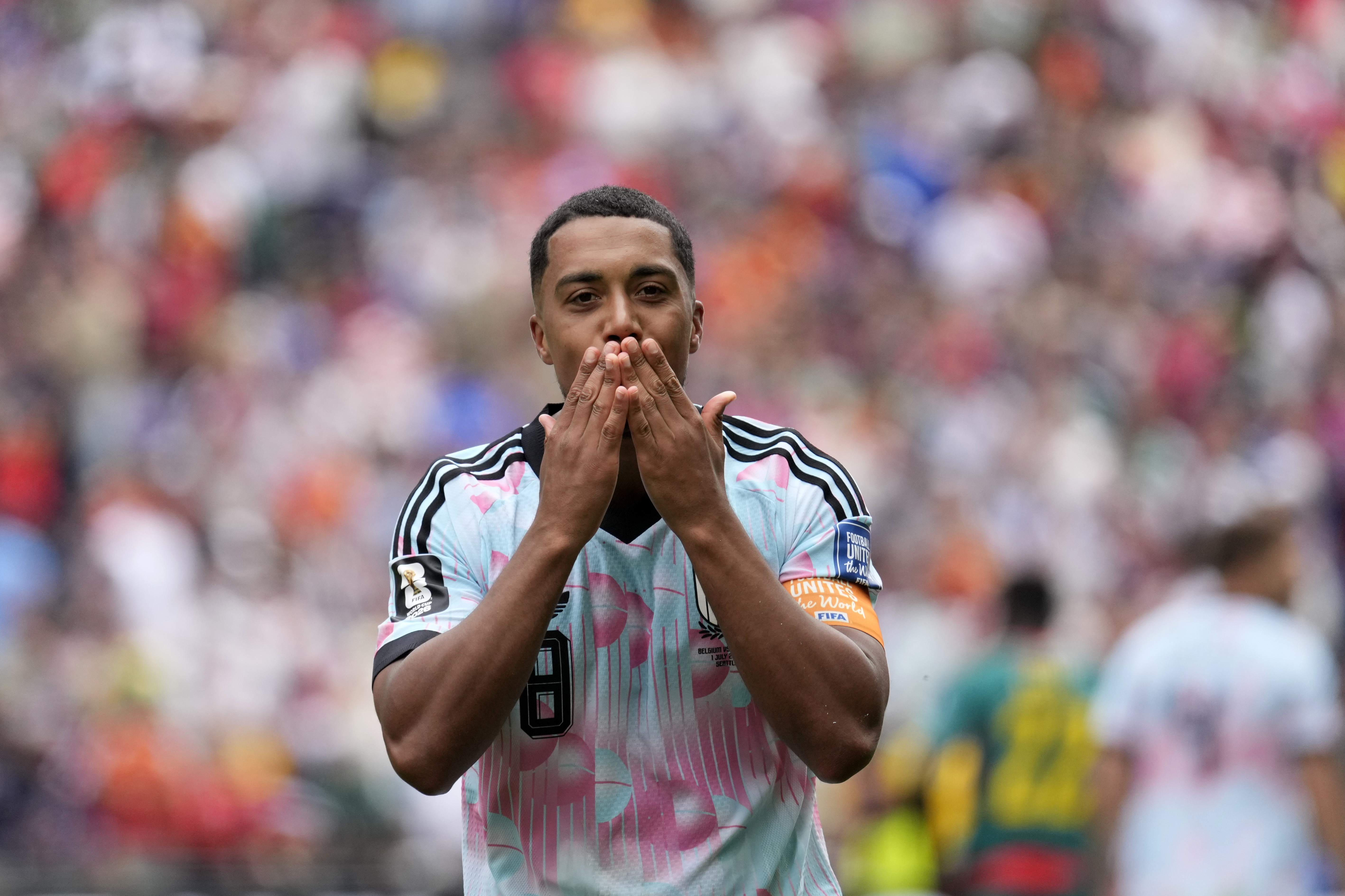 SEATTLE (United States), 02/07/2026.- Youri Tielemans of Belgium celebrates scoring the 3-2 goal during the FIFA World Cup 2026 Round of 32 match Belgium against Senegal, in Seattle, Washington, USA, 01 July 2026. (Bélgica) EFE/EPA/STEPHEN BRASHEAR