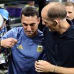 ATLANTA (United States), 15/07/2026.- England's head coach Thomas Tuchel (R) and Argentina's head coach Lionel Scaloni react ahead of the FIFA World Cup 2026 semifinals match England against Argentina, in Atlanta, USA, 15 July 2026. EFE/EPA/RONALD WITTEK