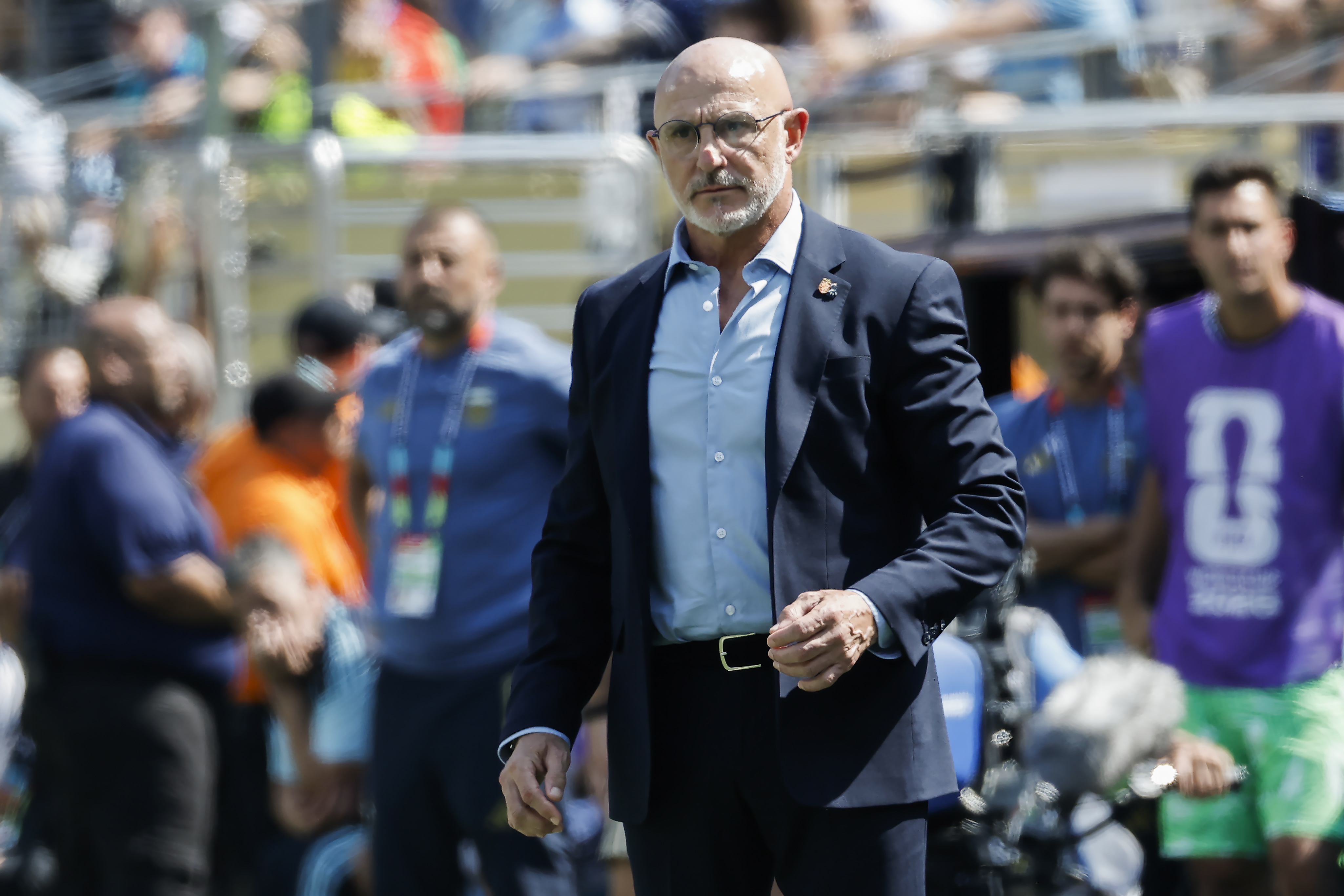 GR7034. EAST RUTHERFORD (ESTADOS UNIDOS), 19/07/2026.- El seleccionador de España Luis de la Fuente este domingo, en la final del Mundial de la FIFA 2026 entre España y Argentina en el estadio MetLife en East Rutherford (NJ, EE.UU.). EFE/ Lavandeira Jr
