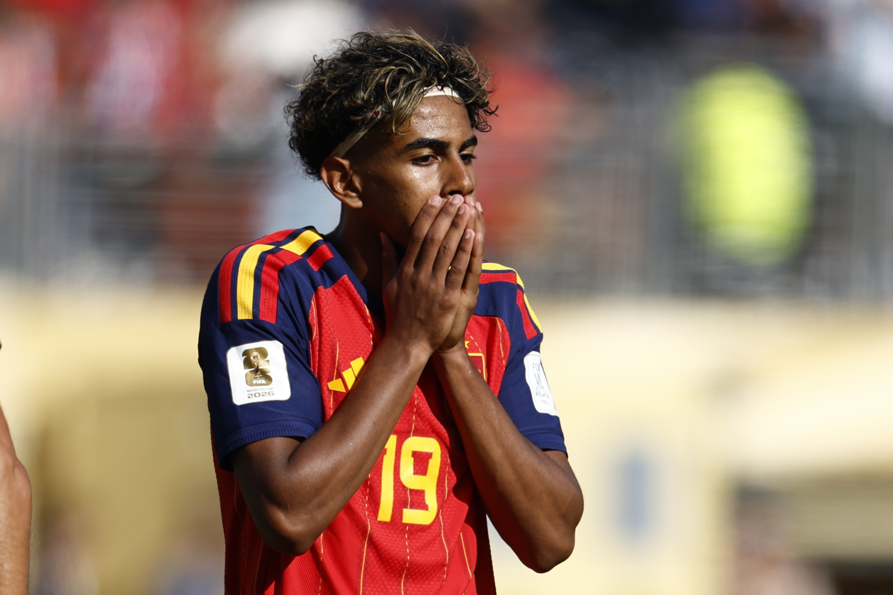 EAST RUTHERFORD (United States), 19/07/2026.- Lamine Yamal of Spain reacts after a free kick during the FIFA World Cup 2026 final match Spain against Argentina, in East Rutherford, New Jersey, USA, 19 July 2026. (España) EFE/EPA/WILL OLIVER