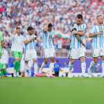 (260712) -- KANSAS CITY, July 12, 2026 (Xinhua) -- Lionel Messi (2nd R) and Alexis Mac Allister (1st R) of Argentina are seen before the quarter final match between Argentina and Switzerland at the 2026 FIFA World Cup at the Kansas City Stadium in Kansas City, the United States, July 11, 2026. (Xinhua/Xu Chang)