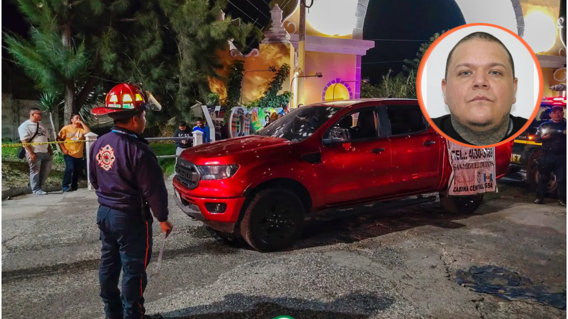 Bomberos atienden a las víctimas del ataque armado en San Miguel Dueñas, Sacatepéquez, donde murieron Cristián Alexander López Pérez y Héctor David Noriega Sotoj. Alexandro José Galindo Arellano sobrevivió al ataque.