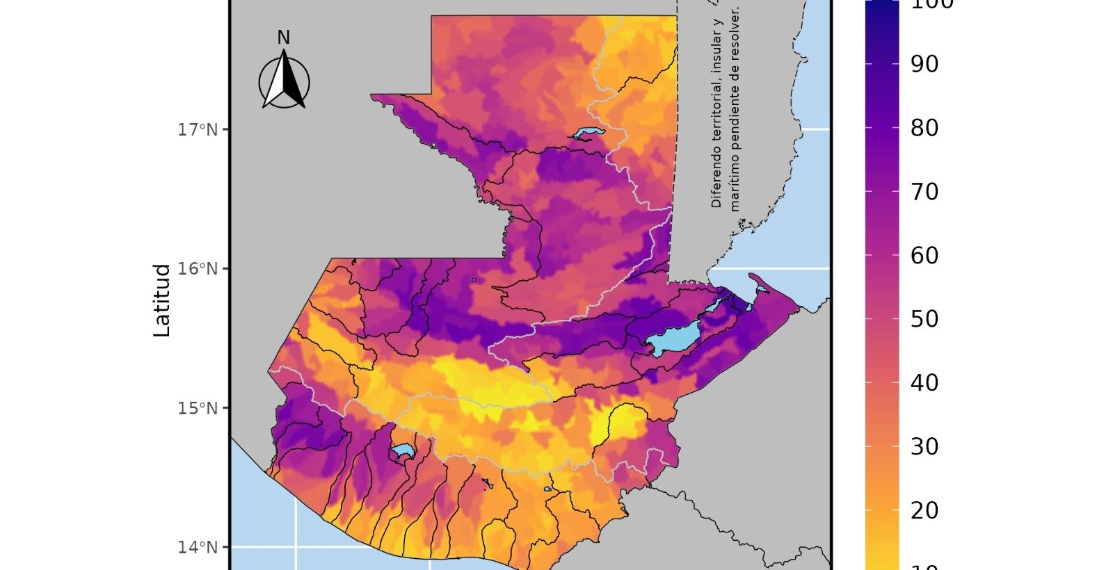 Mapa de INSIVUMEH muestra alta saturación del suelo en Livingston y El Estor, Izabal.