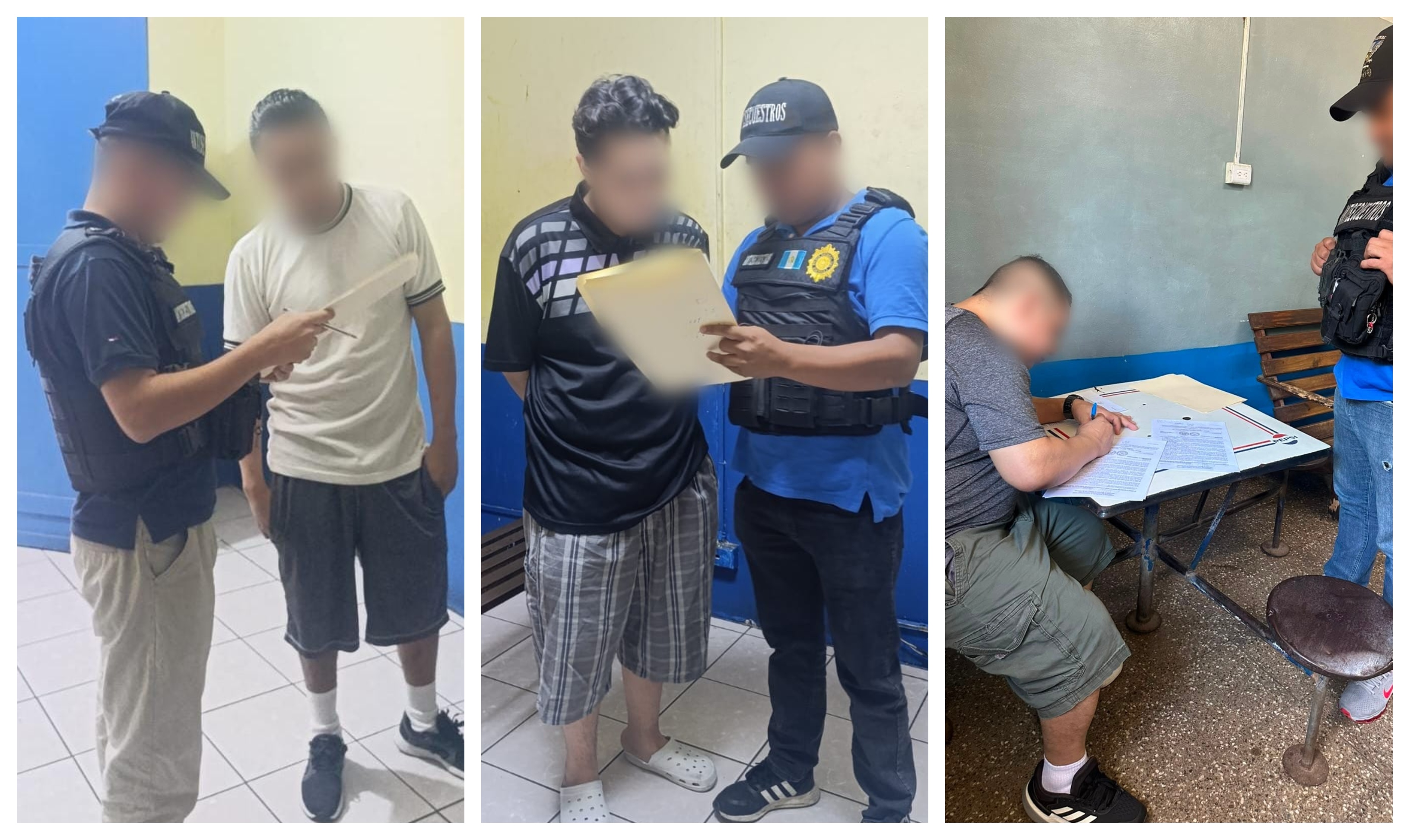 Tres presuntos integrantes de la estructura criminal "Los Depredadores" son notificados de nuevos procesos por casos de plagio o secuestro. (Foto Prensa Libre; PNC)