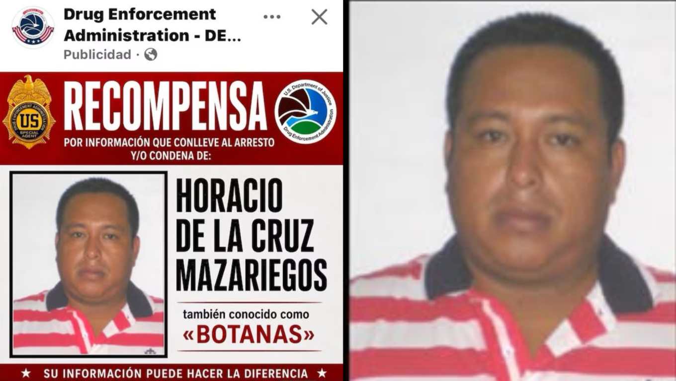 La DEA busca a Horacio De la Cruz Mazariegos, alias "El Botanas", por cargos relacionados con narcotráfico y lavado de dinero.
