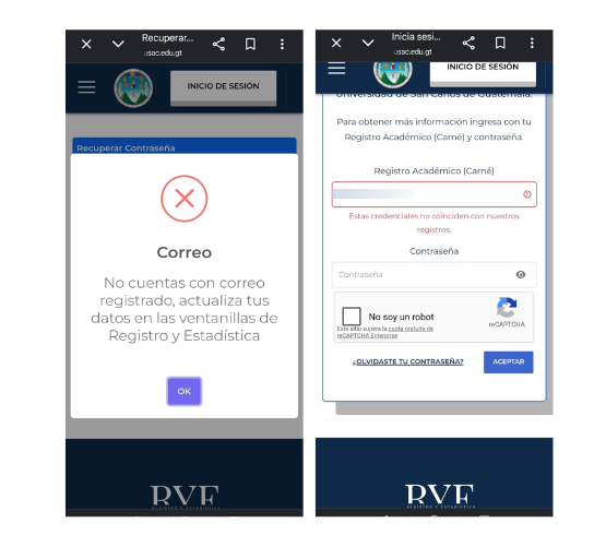 Error en la plataforma de Registro y Estadística de la Usac 