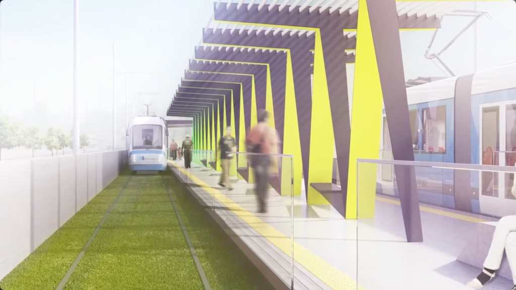 Recreación digital del proyecto MetroRiel en el área metropolitana de Guatemala.