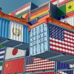 aranceles contenedores con banderas Guatemala Estados Unidos 2 con fondo de banderas de países