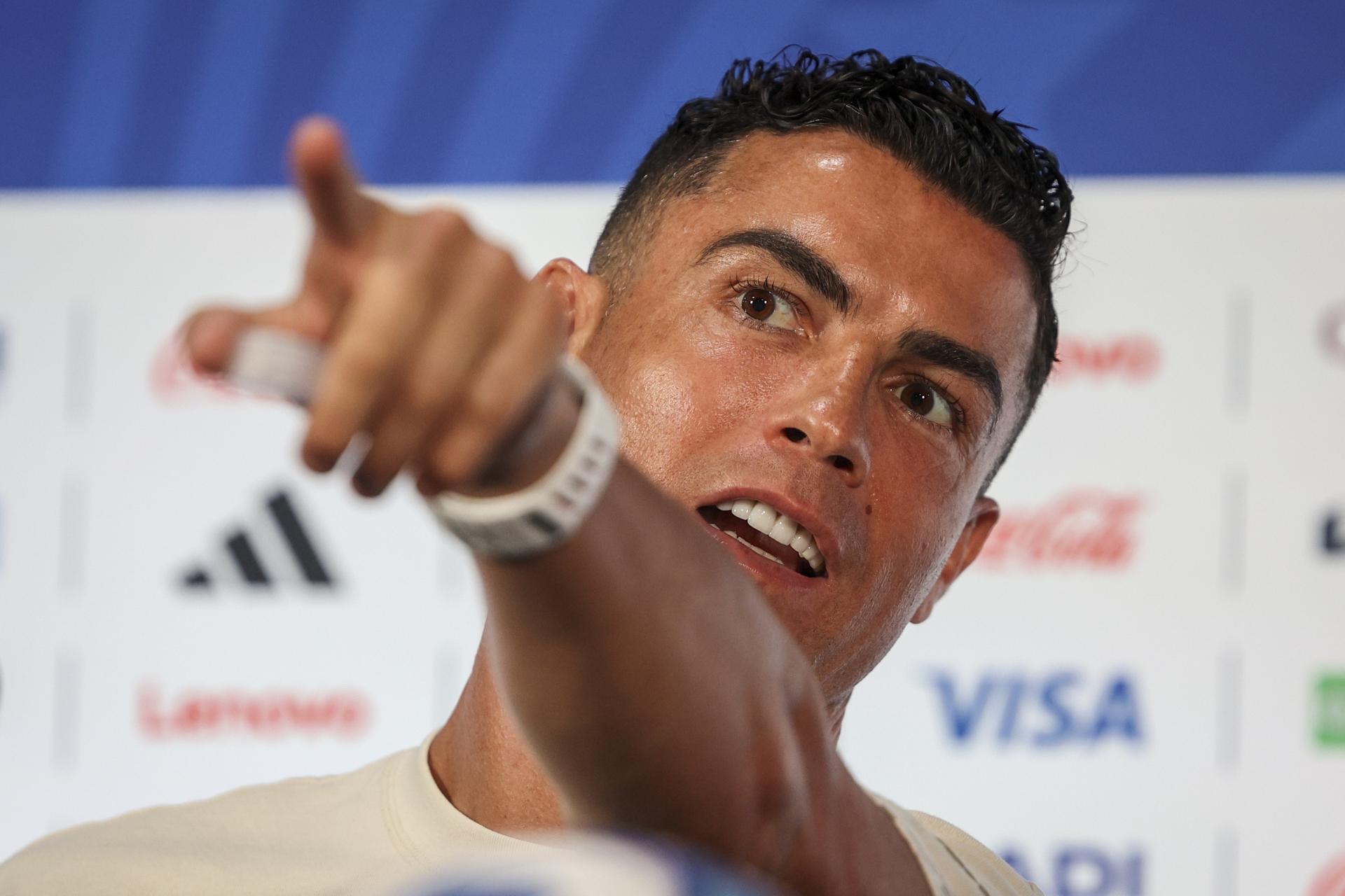 DALLAS (United States), 05/07/2026.- Portugal's national soccer player Cristiano Ronaldo attends a press conference at Dallas Stadium for the FIFA World Cup 2026, Dallas, Texas, USA, 05 July 2026. (Mundial de Fútbol) EFE/EPA/MIGUEL A. LOPES