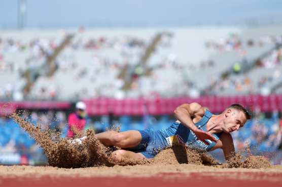 Birmingham (United Kingdom), 12/08/2026.- Johannes Erm of Estonia competes in the Men's Decathlon long jump event at the European Athletics Championships Birmingham 2026, Birmingham, Britain, 12 August 2026. (Salto de longitud, Decatlón, Reino Unido) EFE/EPA/ADAM VAUGHAN
