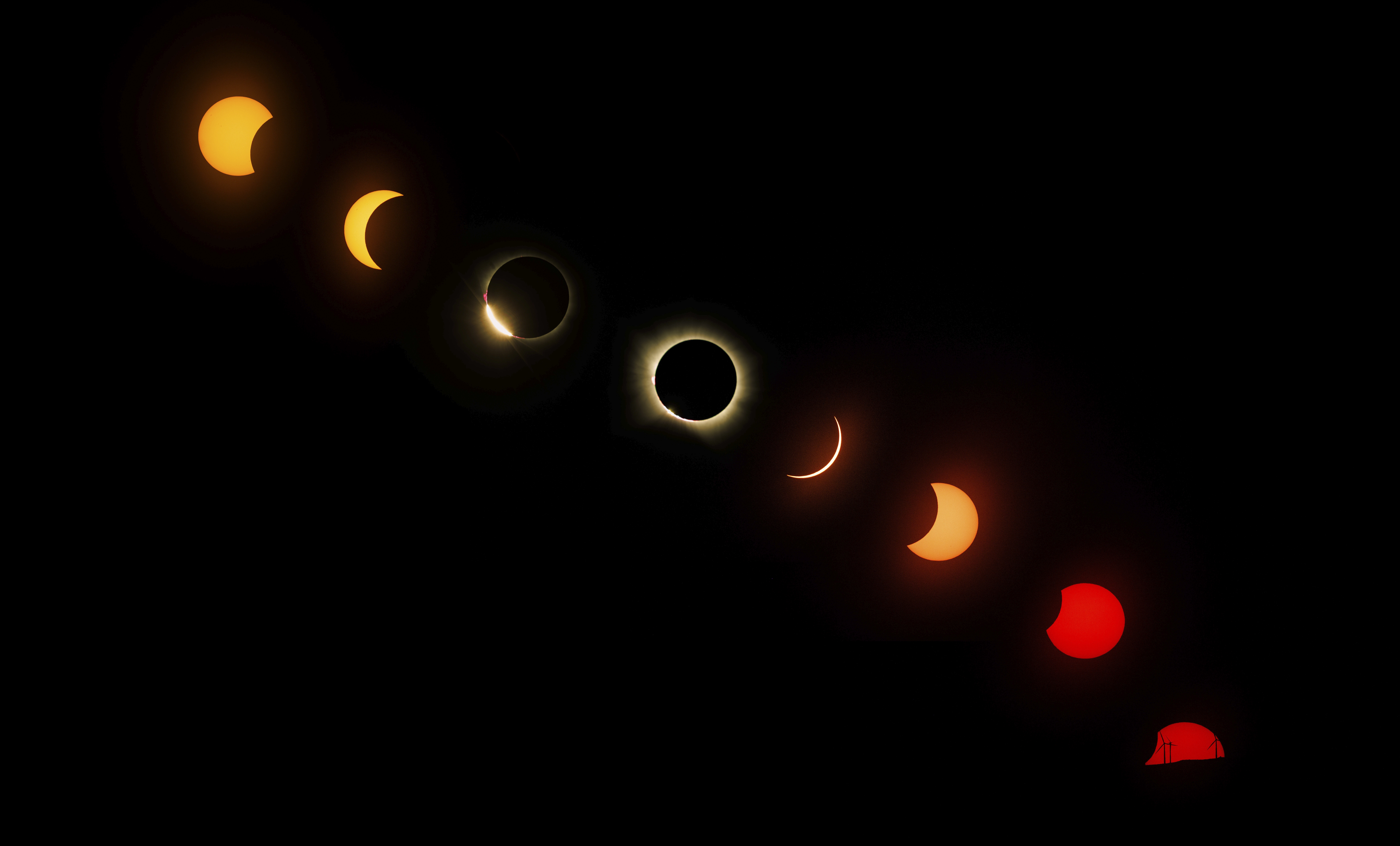 Rio de Onor (Portugal), 12/08/2026.- A composite image shows different stages of the solar eclipse as seen from Montesinho Natural Park, Rio de Onor, district of Braganca, Portugal, 12 August 2026. A total solar eclipse swept across parts of Europe and the North Atlantic on 12 August, with the path of totality moving through Greenland, Iceland, Spain, and a small section of northeastern Portugal, while surrounding areas across Europe experienced a partial solar eclipse, according to the European Space Agency (ESA). (Groenlandia, España, Islandia) EFE/EPA/PEDRO SARMENTO COSTA