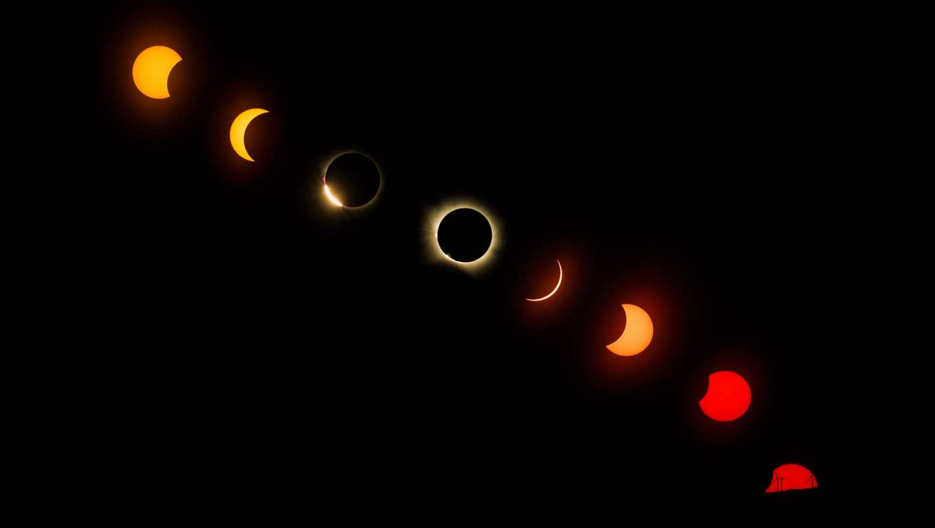 Rio de Onor (Portugal), 12/08/2026.- A composite image shows different stages of the solar eclipse as seen from Montesinho Natural Park, Rio de Onor, district of Braganca, Portugal, 12 August 2026. A total solar eclipse swept across parts of Europe and the North Atlantic on 12 August, with the path of totality moving through Greenland, Iceland, Spain, and a small section of northeastern Portugal, while surrounding areas across Europe experienced a partial solar eclipse, according to the European Space Agency (ESA). (Groenlandia, España, Islandia) EFE/EPA/PEDRO SARMENTO COSTA