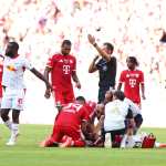 MUNICH (Germany), 15/08/2026.- Jamal Musiala of Munich gets medical treatment during the Telekom Cup between Bayern Munich and RB Leipzig in Munich Germany, 15 August 2026. (Alemania) EFE/EPA/ANNA SZILAGYI CONDITIONS - ATTENTION: The DFB regulations prohibit any use of photographs as image sequences and/or quasi-video.