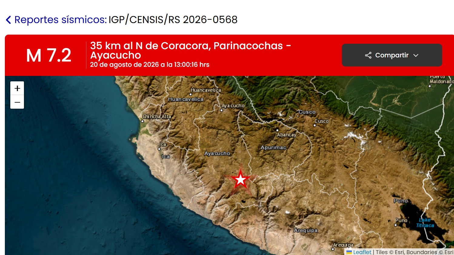 Terremoto de 7,2 en Perú fue percibido "fuerte", sin que se reporten daños hasta ahora