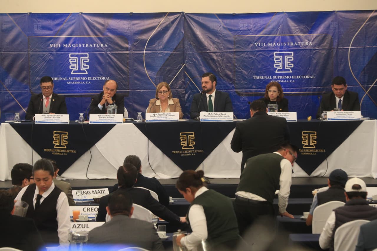 Representantes de partidos políticos y personal del TSE participan en la reunión mensual en la que se presenta el SIP 265, sistema que sustituirá al TREP en las elecciones generales del 2027. (Foto Prensa Libre: Byron Baiza)