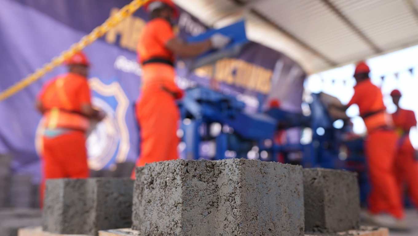 Privados de libertad participan en el programa Manos Productivas, mediante el cual fabrican adoquines que serán utilizados en calles, caminamientos peatonales y accesos a instalaciones públicas. (Foto Prensa Libre: Cortesía Mingob)