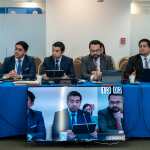 Autoridades del Ministerio Público durante la audiencia ante la CIDH. Edwin Chavajay, secretario general del MP, aparece segundo de izquierda a derecha.