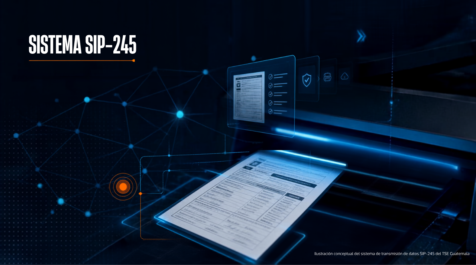 Ilustración del nuevo sistema tecnológico SIP-245 del TSE Guatemala para la transmisión de resultados en las elecciones 2027.