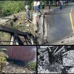 El puente Güijo colapsó el 22 de agosto luego de que un vehículo de transporte pesado perdiera el control e impactara contra dos vehículos particulares y una motocicleta. El accidente dejó cuatro personas fallecidas y siete heridas. (Foto, Prensa Libre: cortesía Conred y Bomberos Voluntarios)