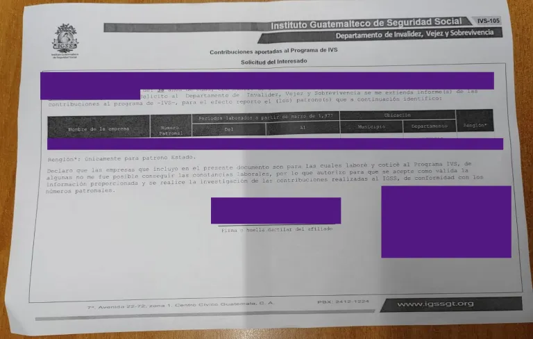 El IGSS entrega esta constancia al recibir la solicitud de revisión del Historial Laboral, como comprobante de que está verificando las aportaciones que no aparecen en el Portal del Afiliado. (Foto, Prensa Libre: captura de pantalla)