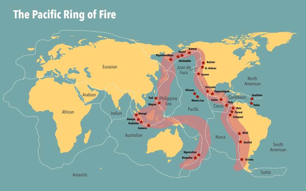 El Cinturón de Fuego del Pacífico se extiende por unos 40 mil kilómetros alrededor del océano y atraviesa varios países de América, Asia y Oceanía. (Foto Prensa Libre: Shutterstock)