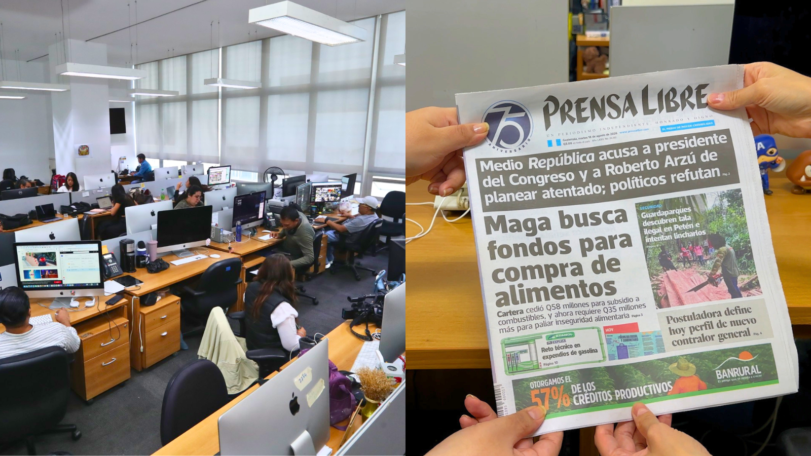 Cada edición de Prensa Libre nace en la redacción y, tras pasar por diseño, preprensa e impresión, comienza de madrugada su recorrido hacia distintos puntos de Guatemala.