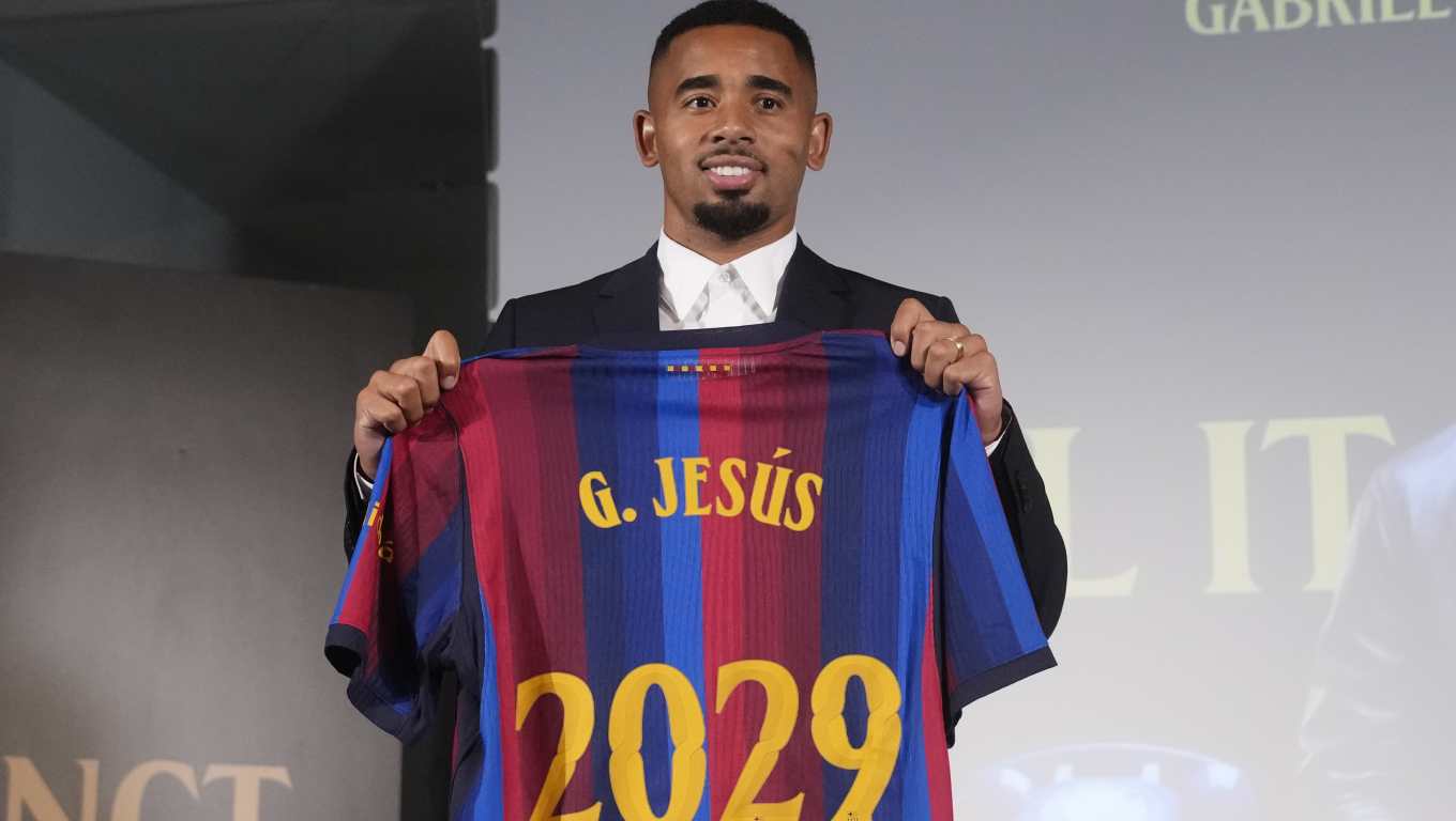 GRFCT5518 BARCELONA 01/09/2026.- El delantero brasileño de 29 años Gabriel Jesús, ha sido presentado esta tarde como nuevo jugador del FC Barcelona para los tres próximos años. EFE/ Enric Fontcuberta